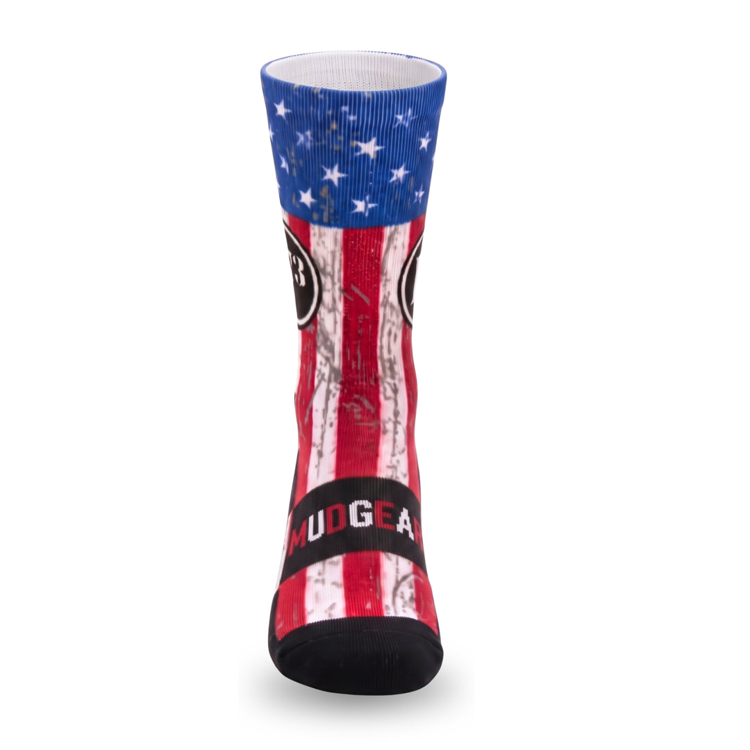MudGear F3 Custom 360 - Crew Height Socks - USA Flag (1-pair pack)