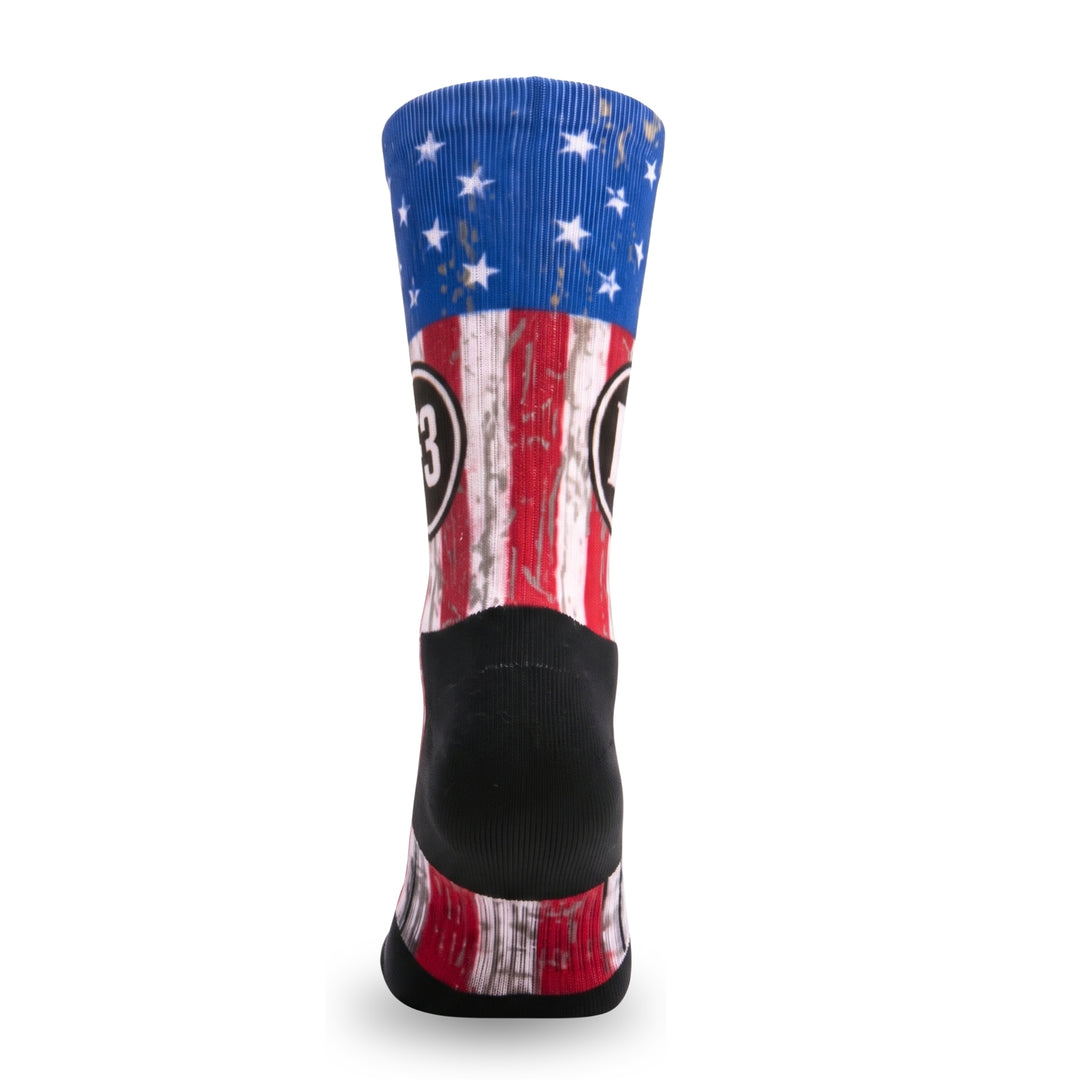 MudGear F3 Custom 360 - Crew Height Socks - USA Flag (1-pair pack)