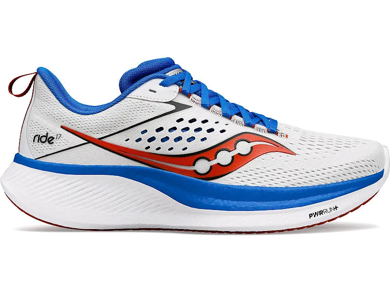 Men's Saucony Ride 17, White/Cobalt, 14 D Medium