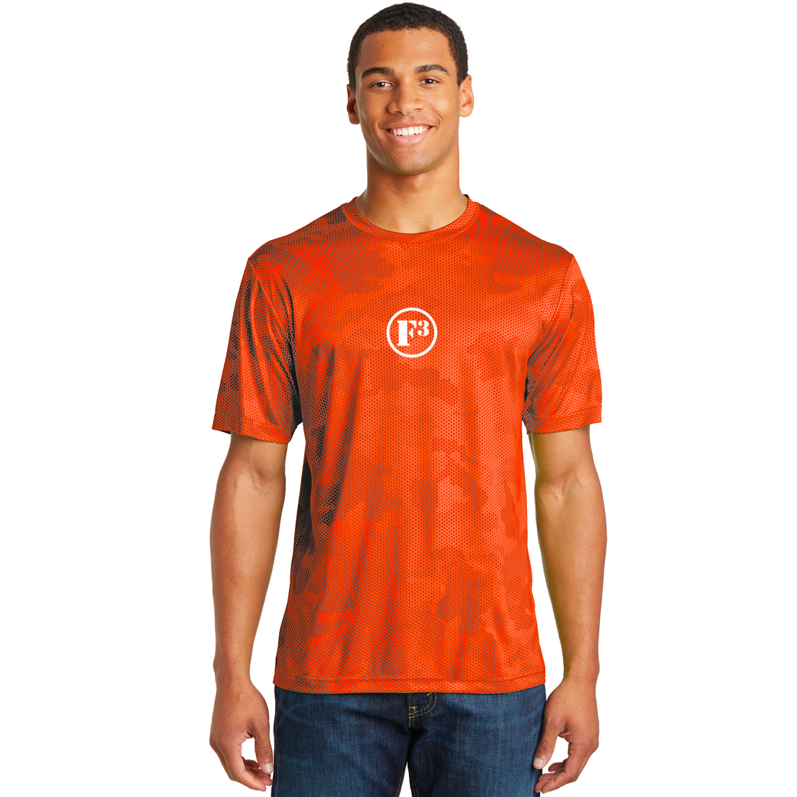 CLEARANCE ITEM - F3 Sport-Tek Camohex Tee (Neon Orange)