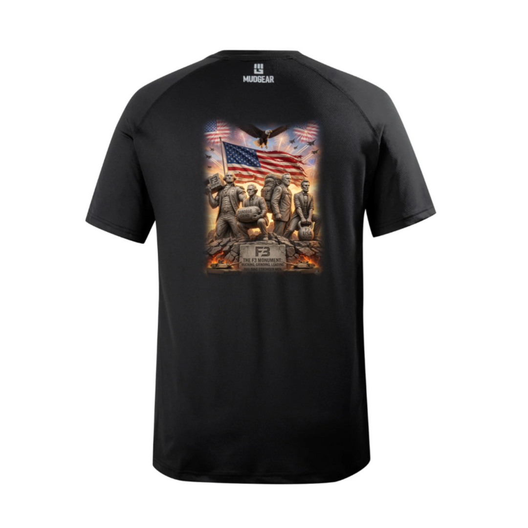 CLEARANCE ITEM - F3 USA The Monuments DTF Logo - MudGear Loose Tee vx Short Sleeve (Black/XL)