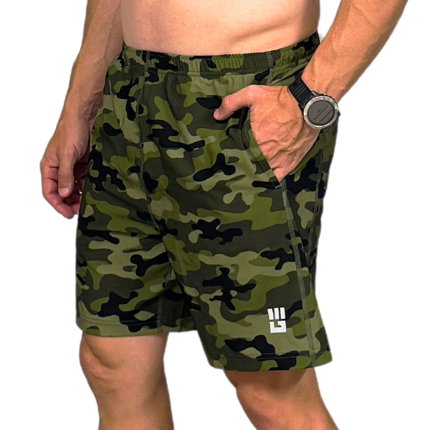 Men's Freestyle Running Shorts (Green Camo)