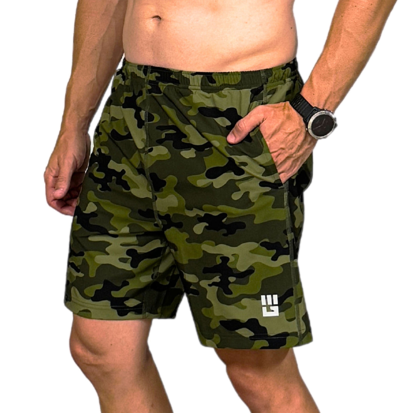 Men's Freestyle Running Shorts (Green Camo)