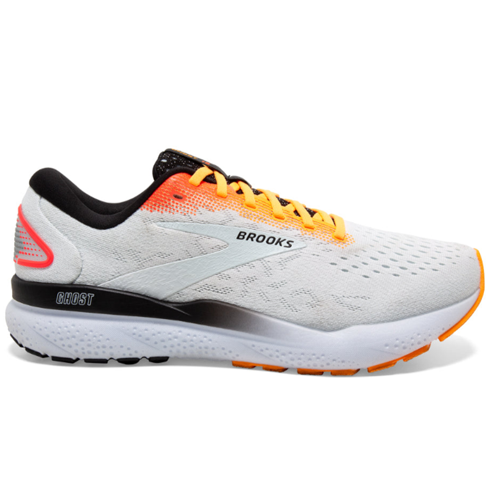 Men's Brooks Ghost 16, White/Illusion/Coral, 11.5 D Medium