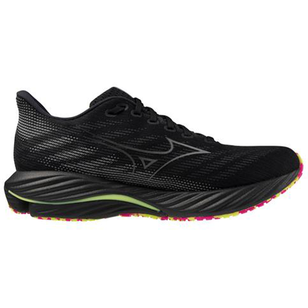 Men's Mizuno Wave Rider 28, Black/Pink Tetra, 9 D Medium