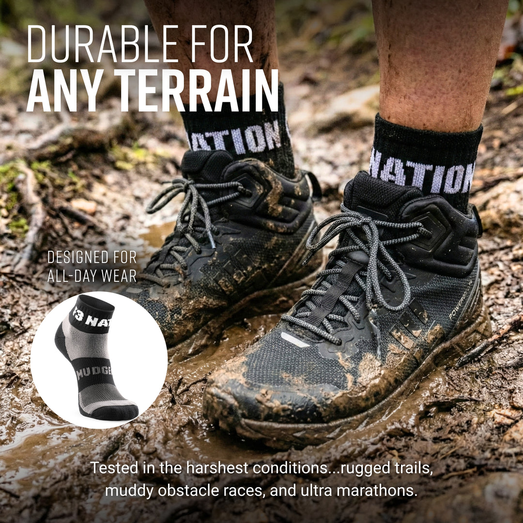 F3 Nation MudGear Quarter (¼) Crew Socks (1-pair pack) - New Style