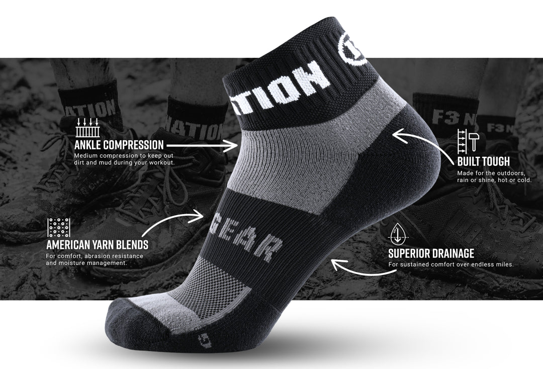 F3 Nation MudGear Quarter (¼) Crew Socks (1-pair pack) - New Style