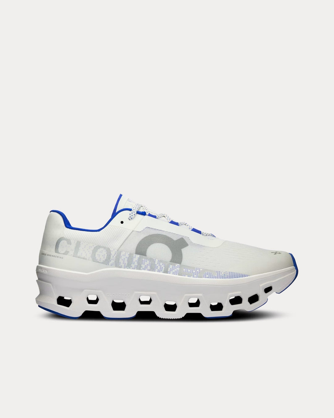 Men's On Cloudmonster, White/Indigo, 7 D Medium