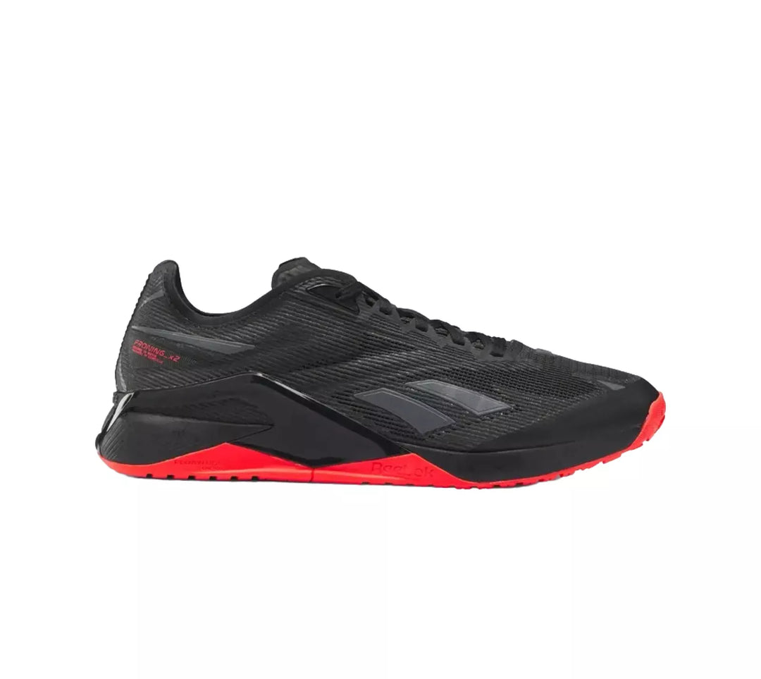 Men's Reebok Nano X2 Froning, Core Black/Pure Grey 8/Neon Cherry, 9.5 D Medium